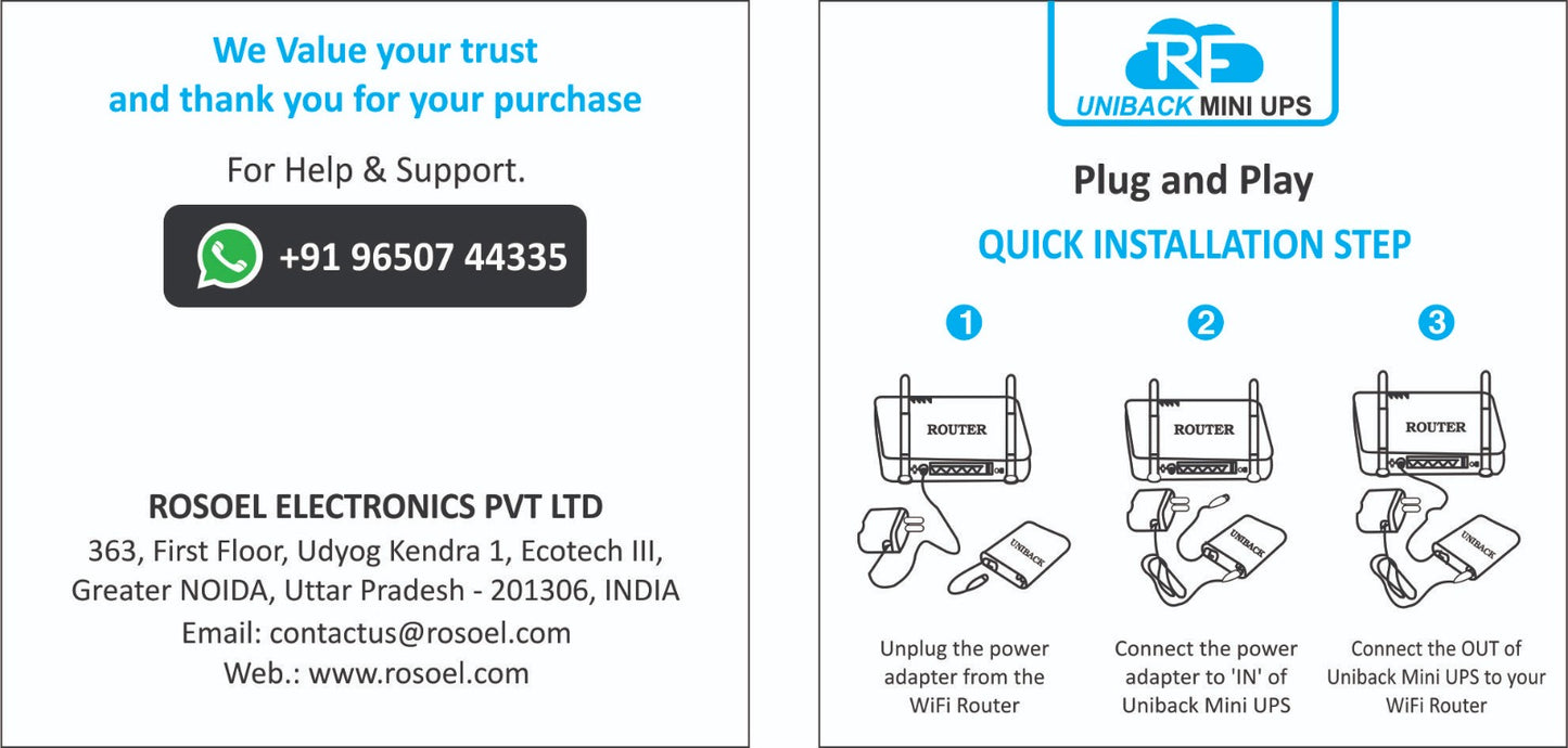 Rosoel Uniback Mini UPS for 12V WiFi Router Broadband Modem | Backup Upto 8 Hours | White