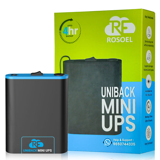 Rosoel Uniback Mini UPS for 12V WiFi Router Broadband Modem | Backup Upto 8 Hours | White