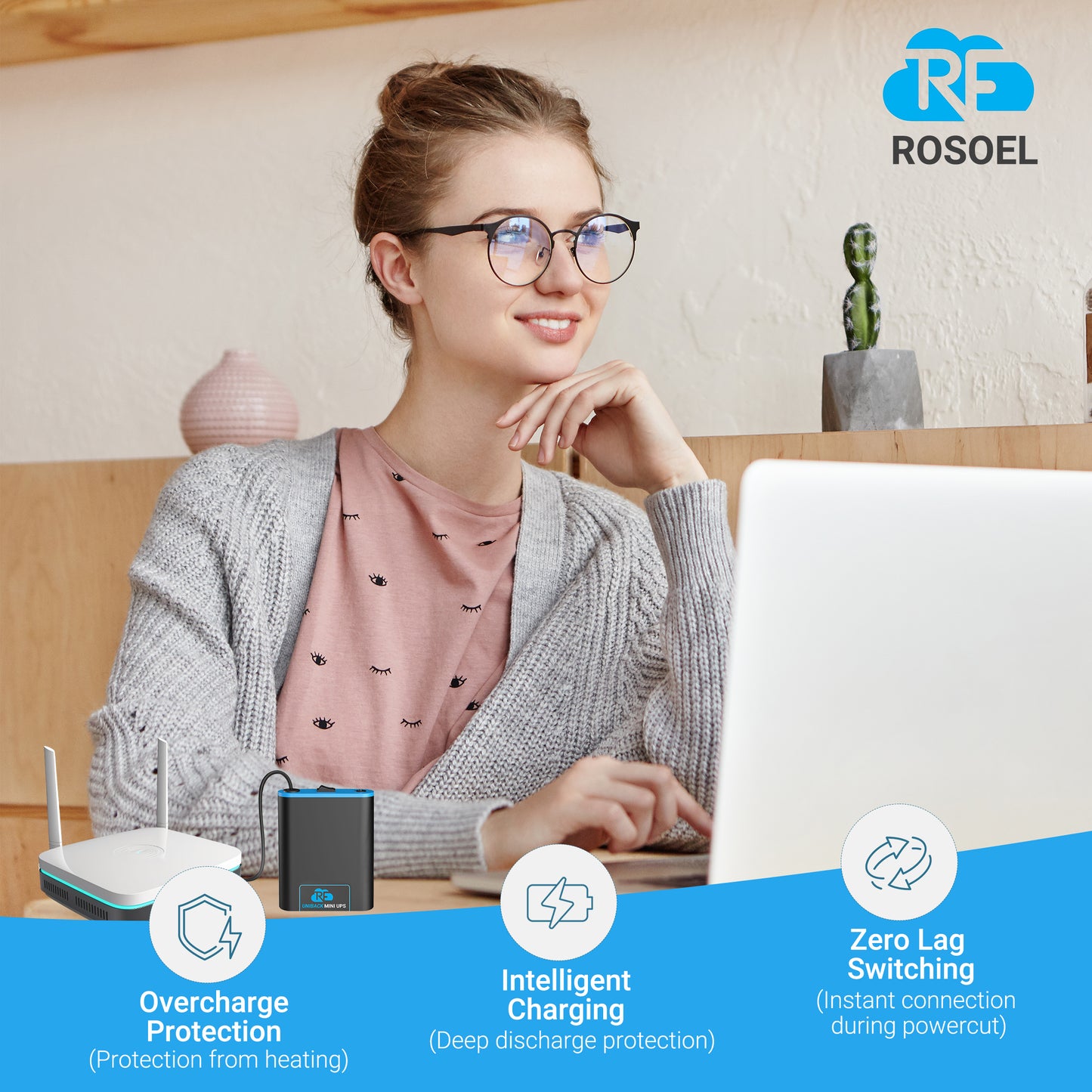 Rosoel Uniback Mini UPS for 12V WiFi Router Broadband Modem | Backup Upto 8 Hours | White